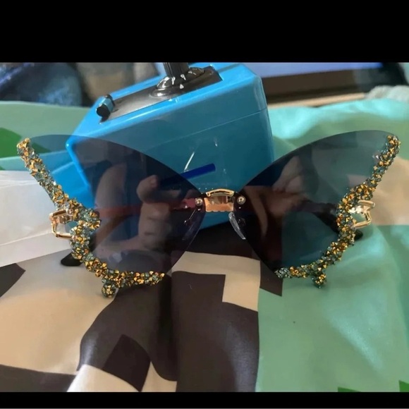Butterfly Navy Blue Crystal Sunglasses - Picture 7 of 14